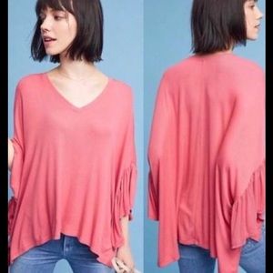 Anthropologie ribbed oversized ruffle sleeve top